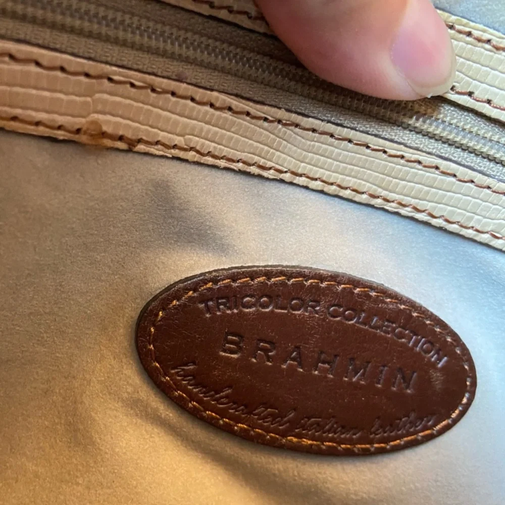 Brahmin Tan and Brown Embossed Bag EUC - Picture 6 of 11
